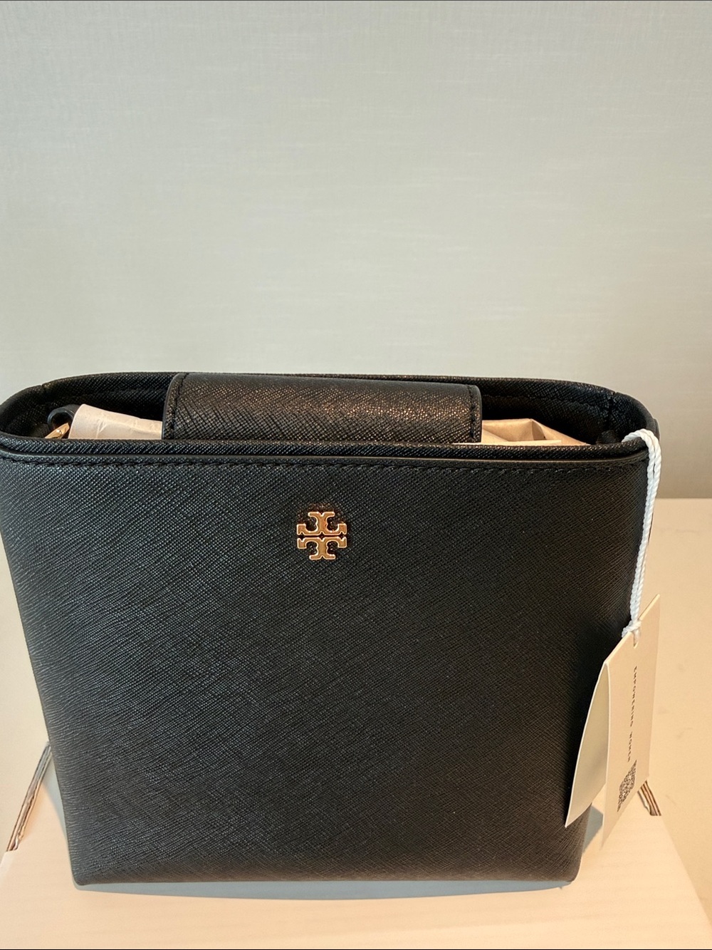 Tory Burch Black Saffiano Leather Logo Crossbody